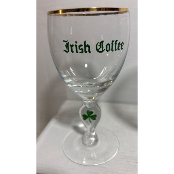 Set Of 2 Vintage Irish Coffee Glasses With Gold Rim & Shamrock Design on Stem - Picture 2 of 8